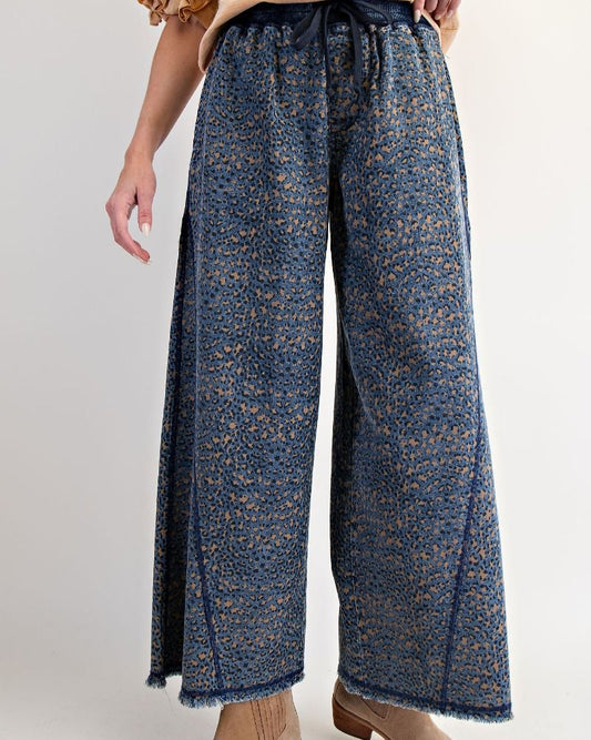 Printed Washed Denim Pants