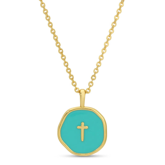 Aqua Round Cross Pendant