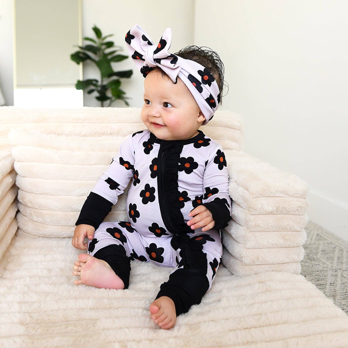 Lizzy RUFFLE ZIP Bamboo One Piece Floral Baby Outfit