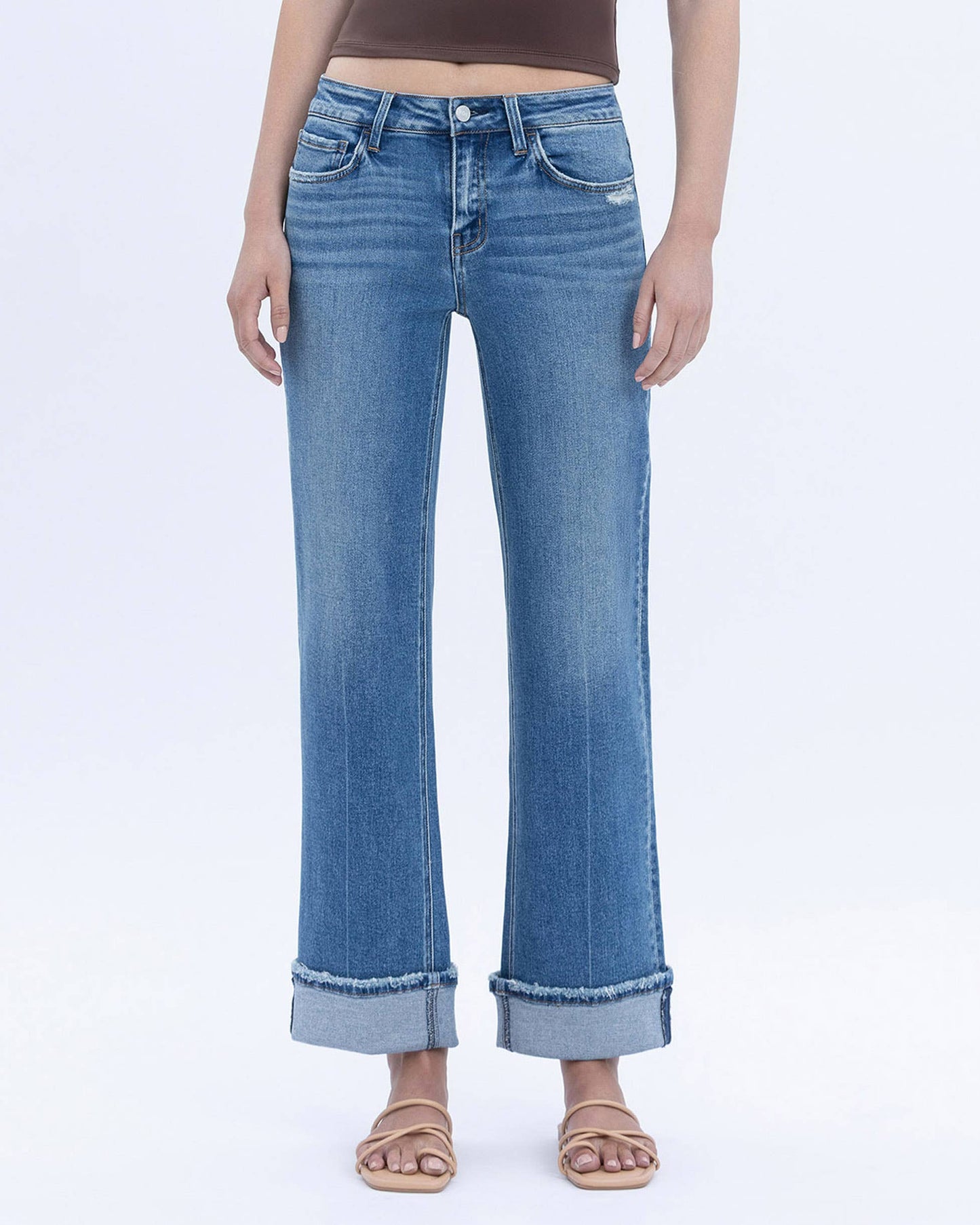 Vervet Mid Rise Cuffed Slim Wide Leg Jeans