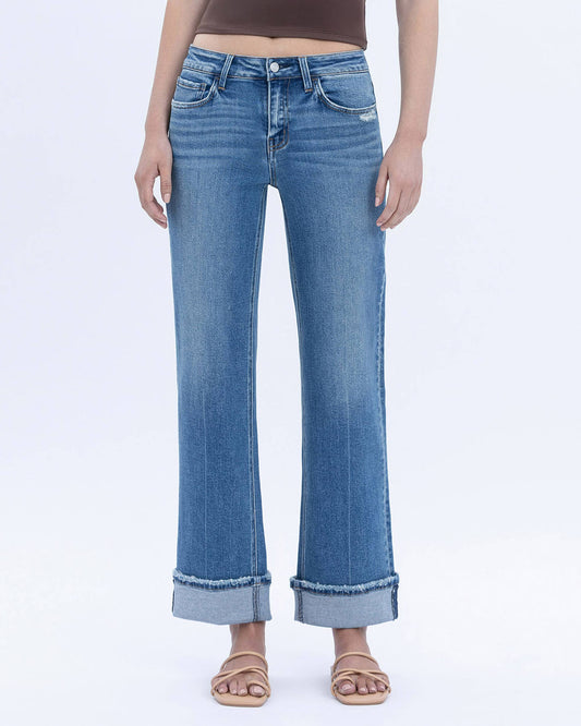 Vervet Mid Rise Cuffed Slim Wide Leg Jeans