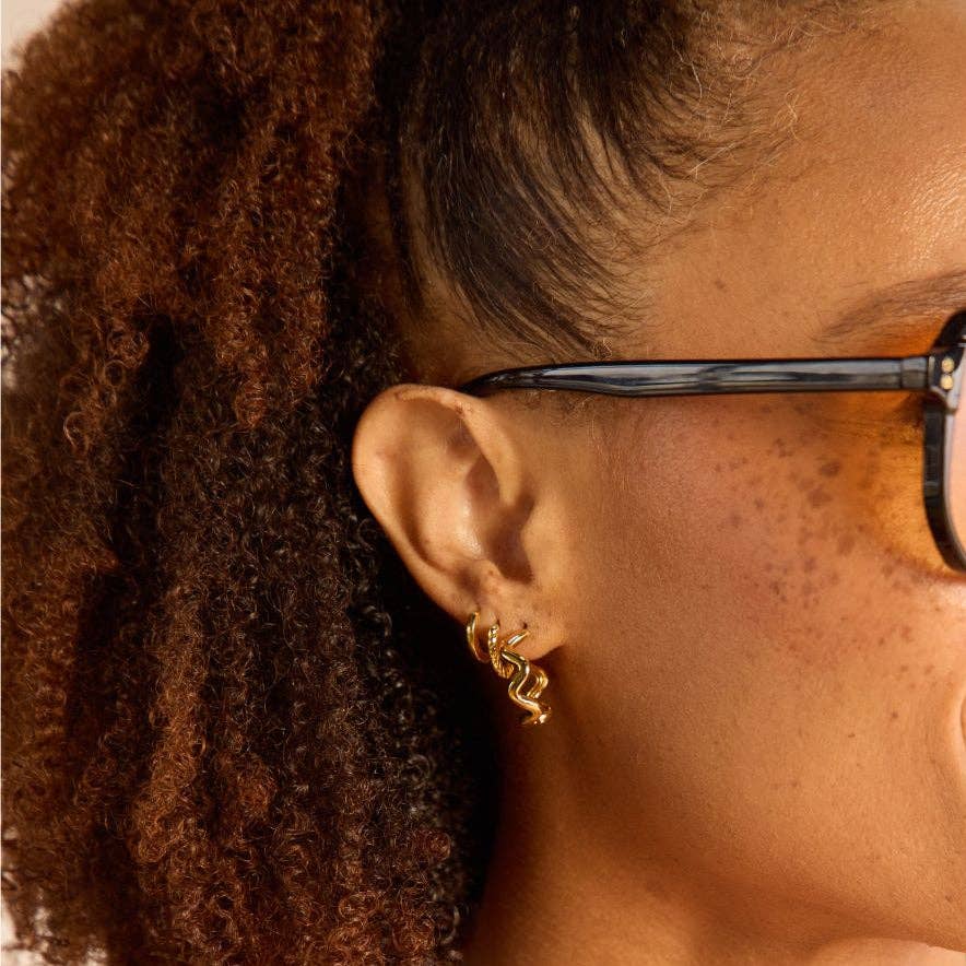 Gold Squiggle Hoops Nickel & Suede