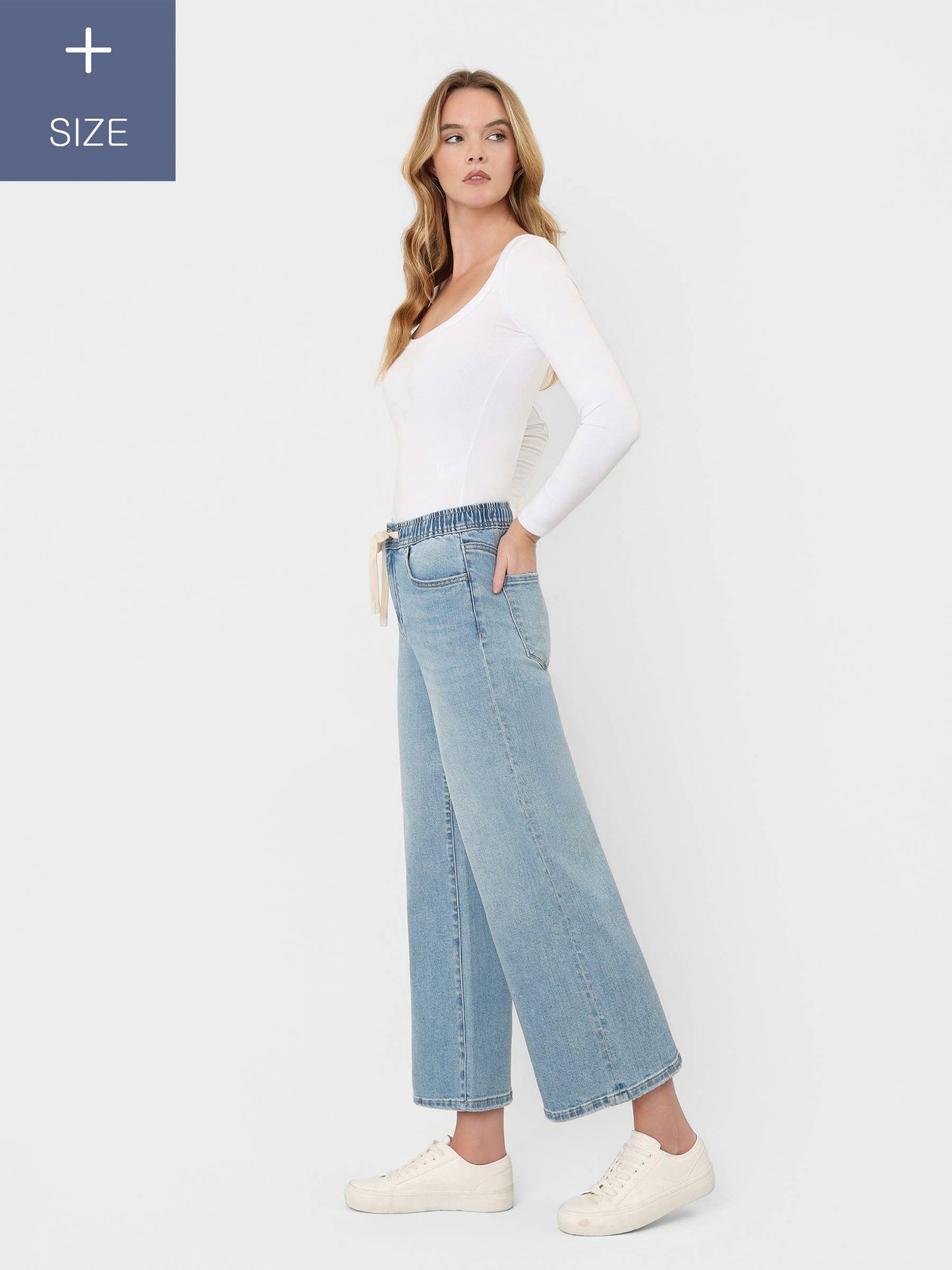 Vervet High Rise Elastic Waistband Crop Wide Leg