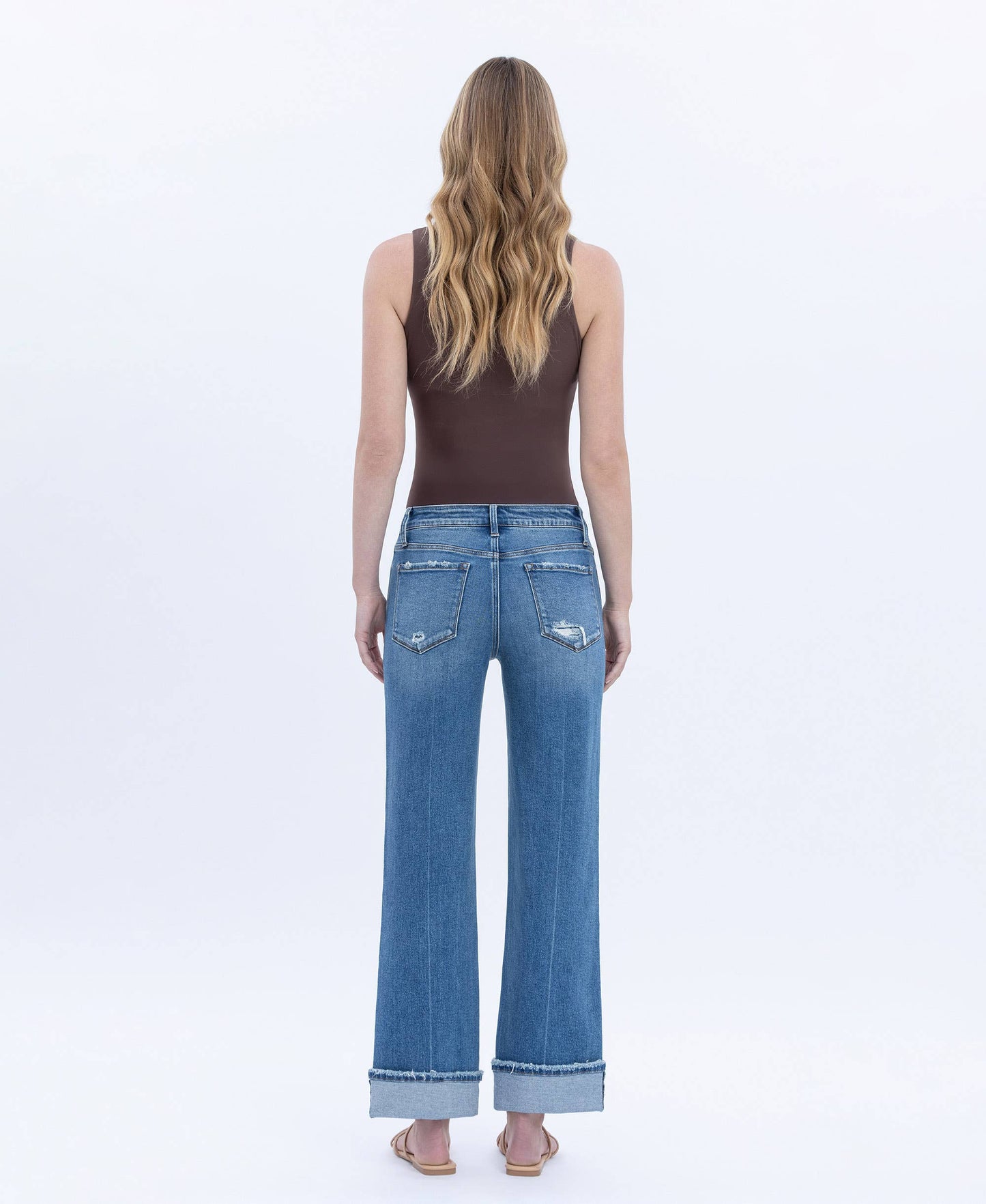 Vervet Mid Rise Cuffed Slim Wide Leg Jeans