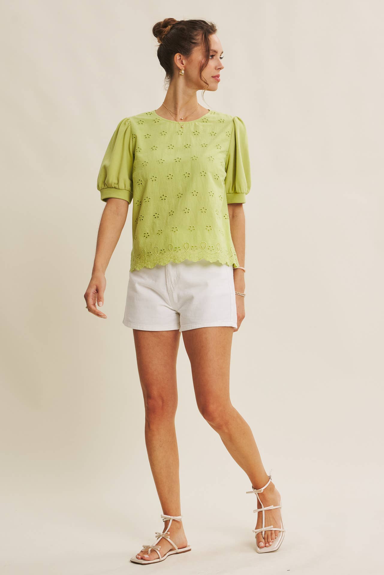 Green Joyful Terry Eyelet Top