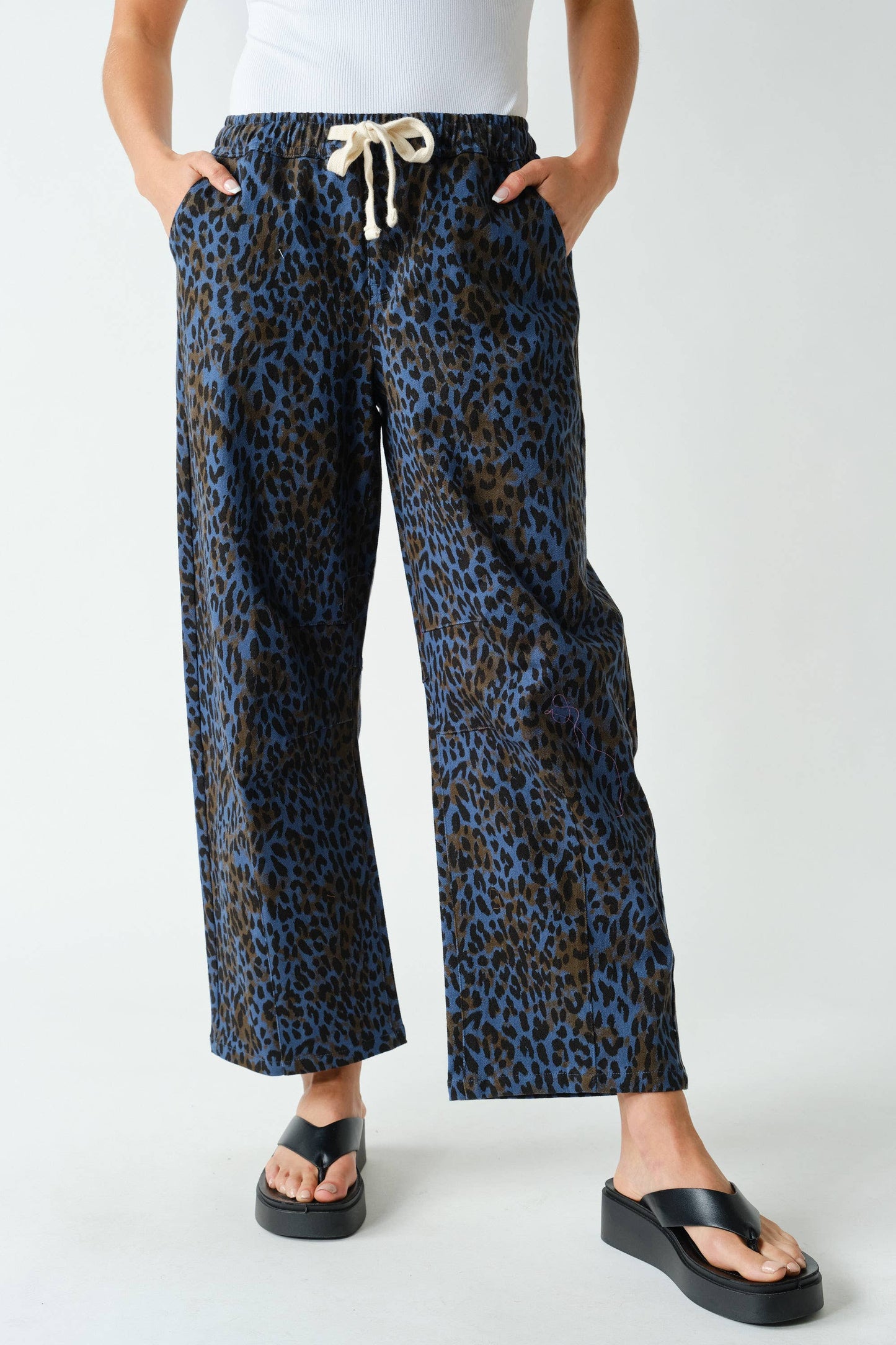 Blue Leopard Wide-Leg Pants