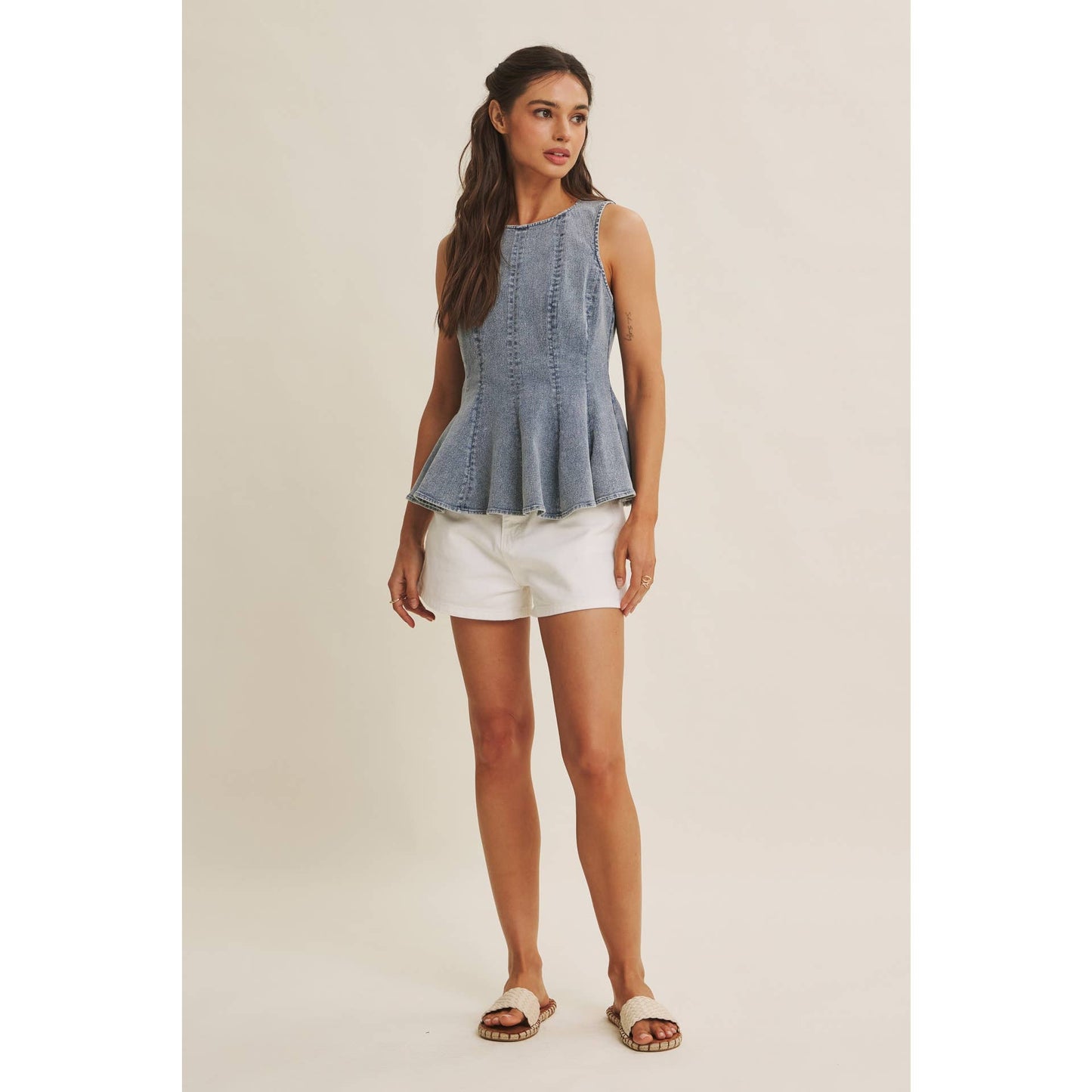Mineral Wash Denim Peplum Top