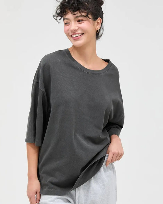 Black Pigment Dye Oversized Half-Sleeve T-Shirt