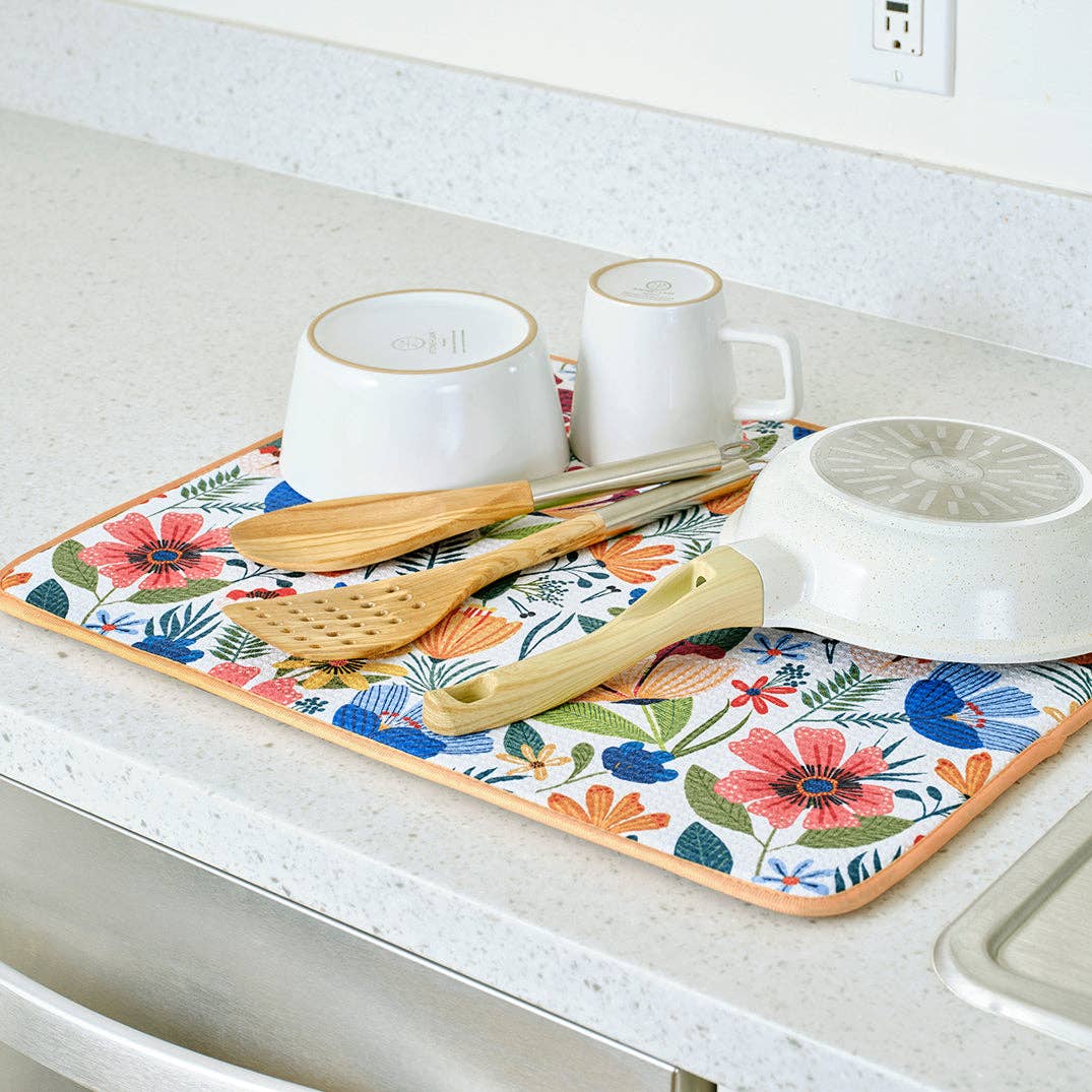 Field Of Flowers Microfiber Dish Drying Mats, Quick Drying