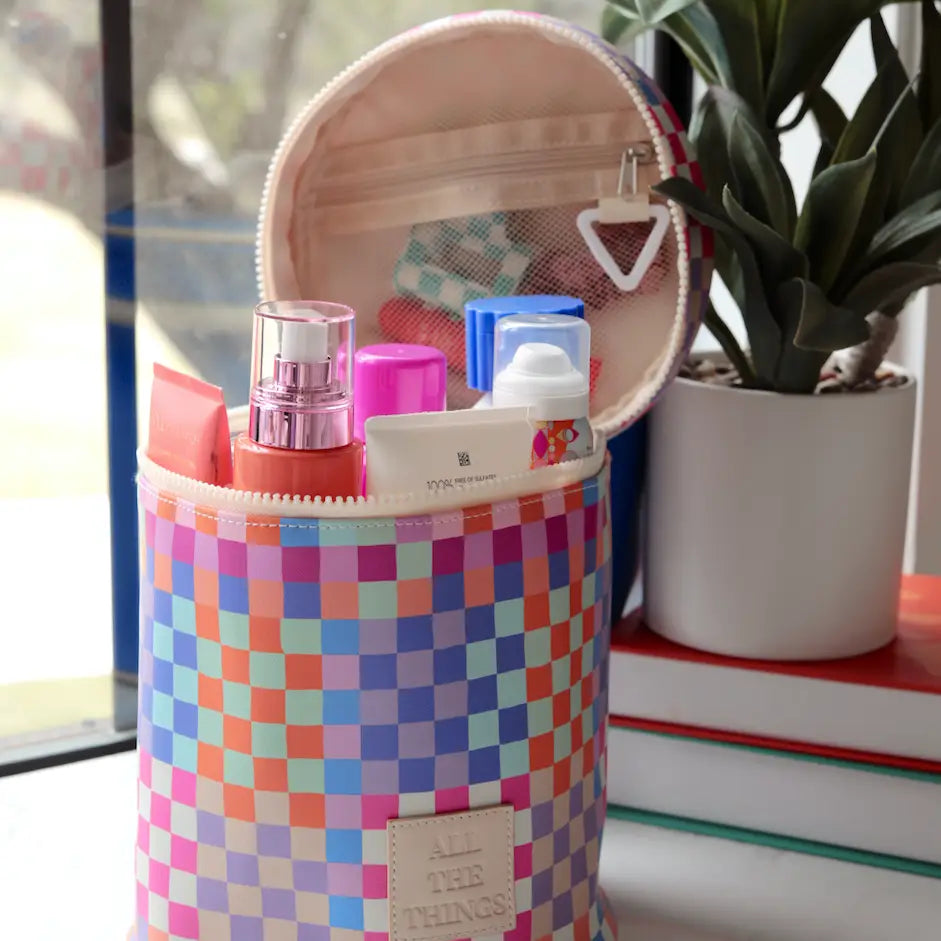 Barrel Organizer Toiletry Bag - All the Things (Checkered)