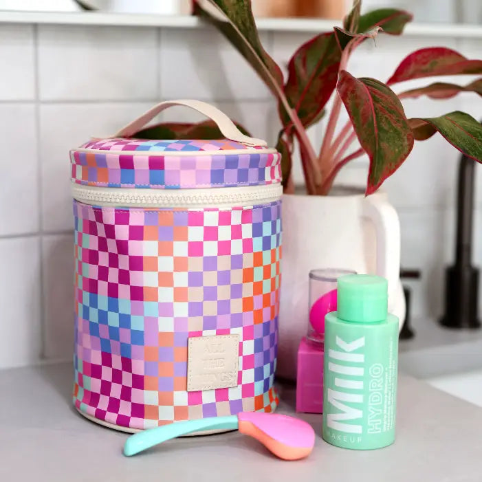 Barrel Organizer Toiletry Bag - All the Things (Checkered)