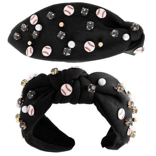 Baseball Jeweled Top knot headband