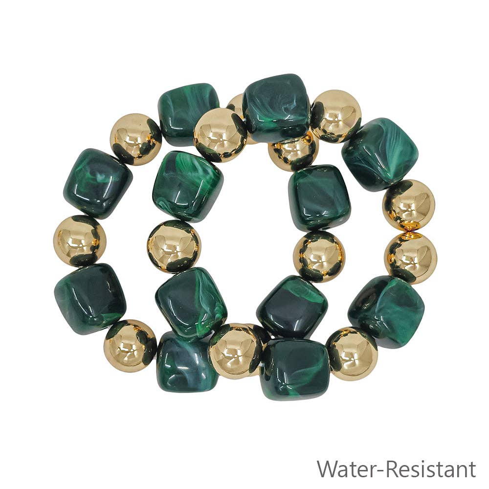 Gold and Emerald Green Stretch Bracelets