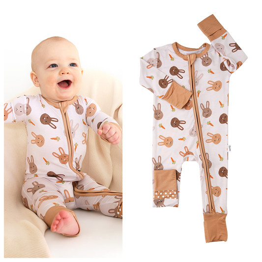 Noah ZIP Easter Bunny Bamboo 1-Piece 2way Zipper Baby Outfit