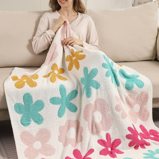 Floral Pattern Sherpa Throw Blanket
