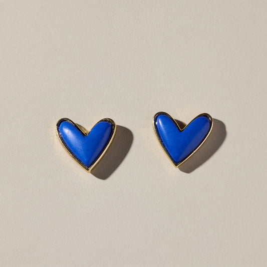 Blue Stone Sweetheart Studs - Nickel & Suede