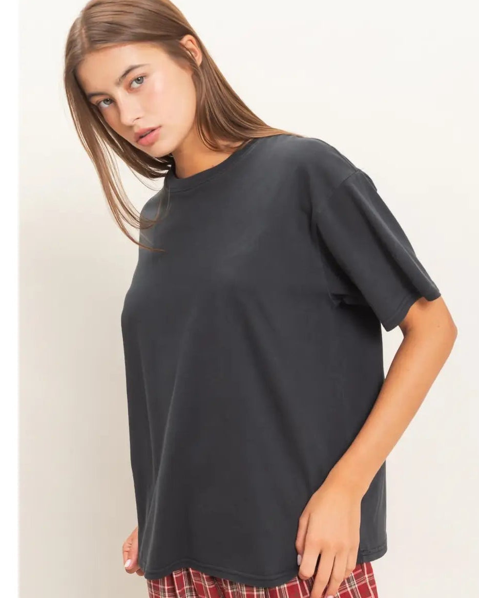 Black Crew Neck Pigment Dye T-Shirt