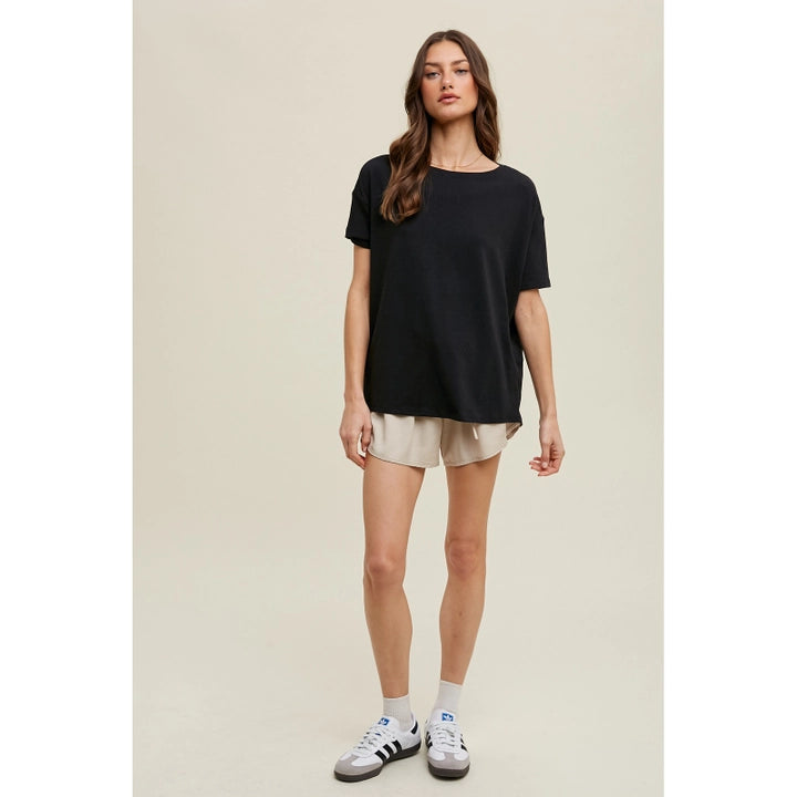 Black Dolman Boat Neck Knit Top