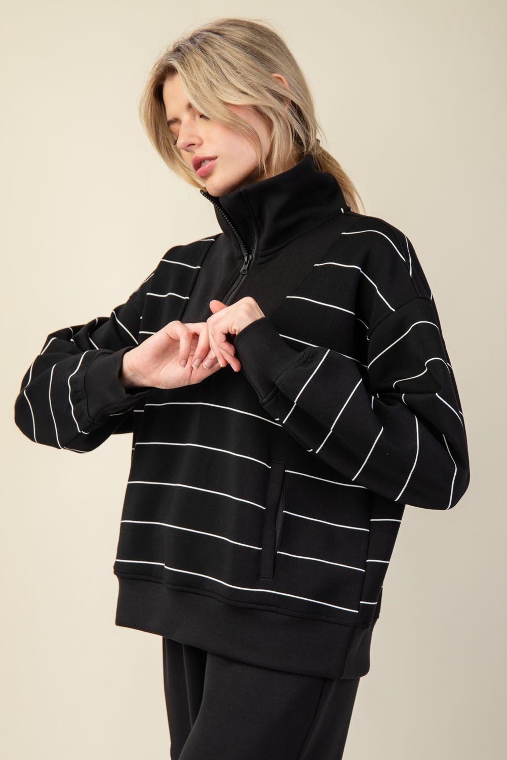 Black and White Stripe Modal Scuba Pullover