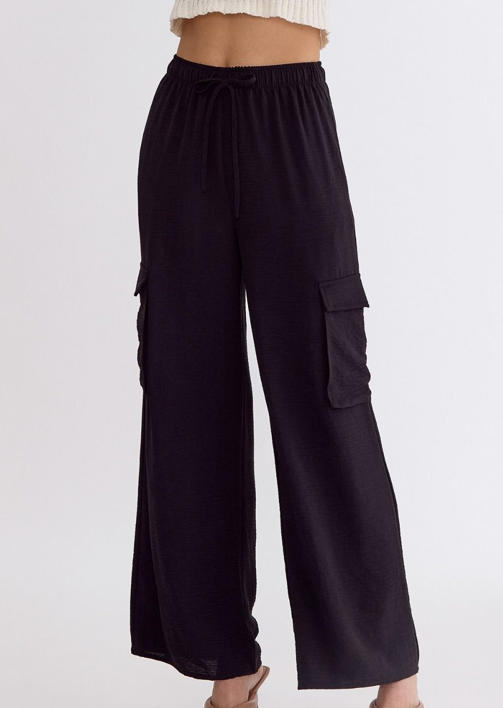 Black wide leg pant - elastic waist