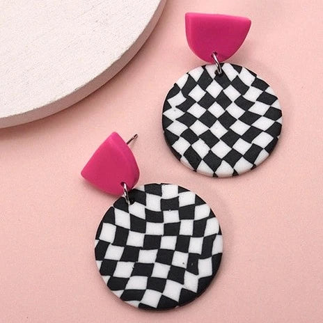 Black and White Colorful Print Polymer Earrings