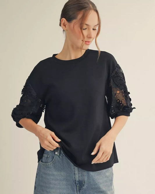 The Lolly Black Lace Contrast Top