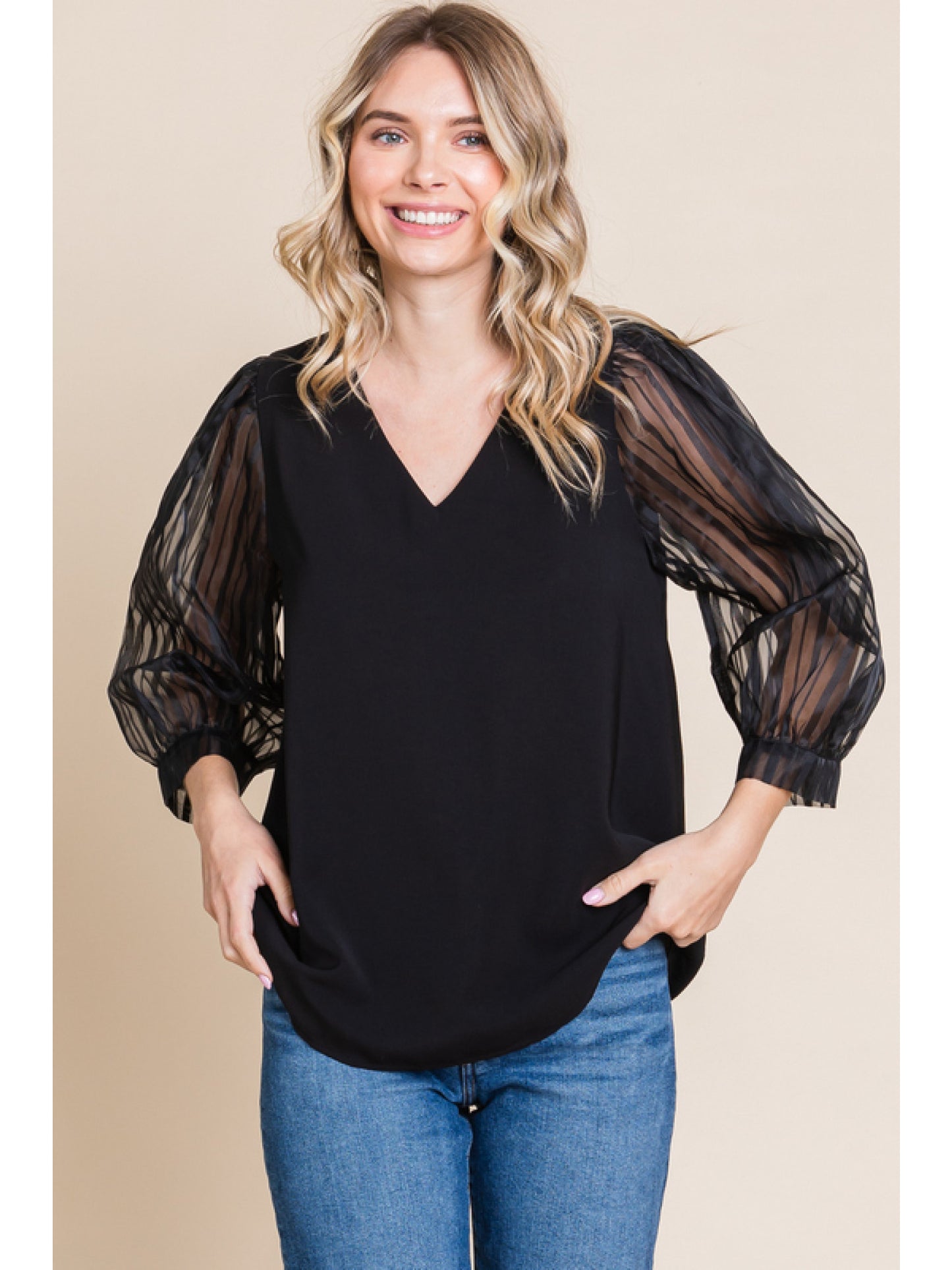 The Brandy Black peasant sleeve top