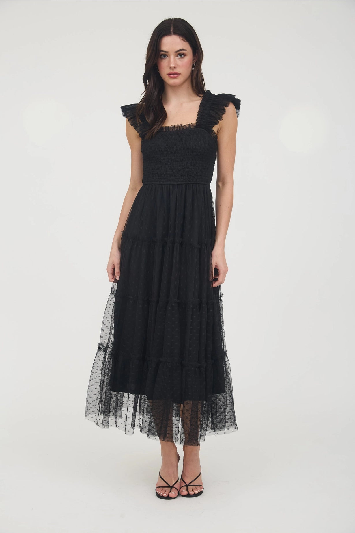 Black Ruffle Trim Chiffon Dress