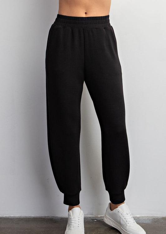 Black Modal Poly Span Full length jogger pants