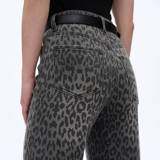 Black High Rise Leopard Print Wide Leg Pants