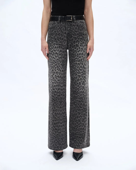 Black High Rise Leopard Print Wide Leg Pants