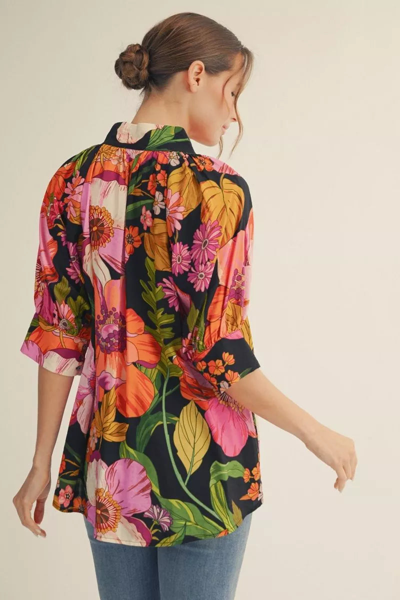 Fuschia mix floral top