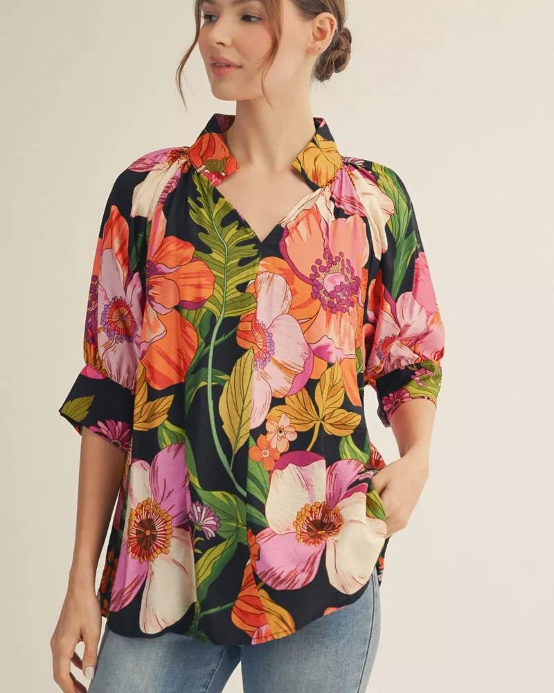 Fuschia mix floral top