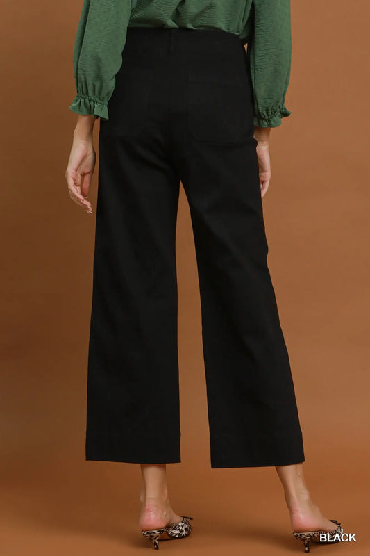 Black Chambray Wide Leg Crop Pants