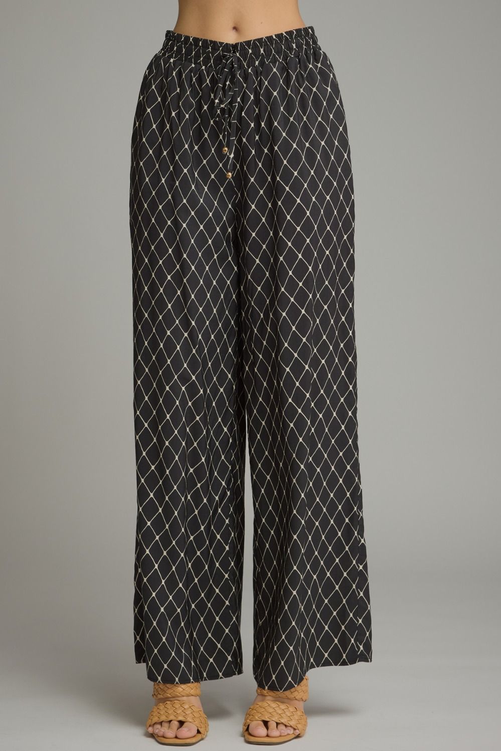 Black Geometric Wide Leg Pant