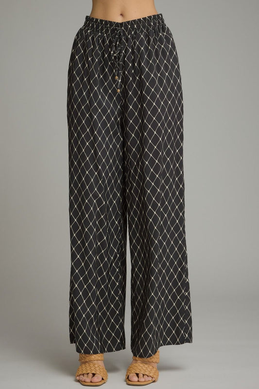 Black Geometric Wide Leg Pant