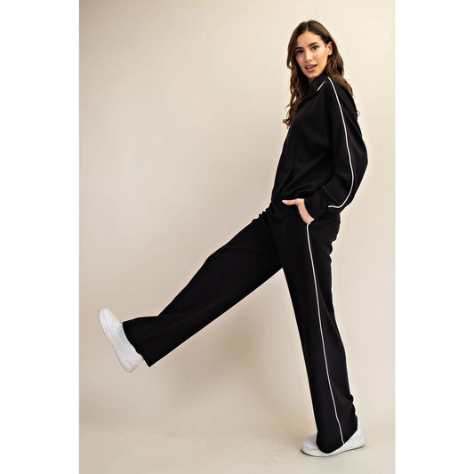 Black Modal Scuba Piping Straight Pant