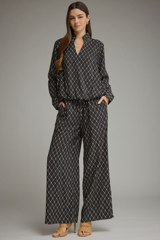 Black Geometric Wide Leg Pant