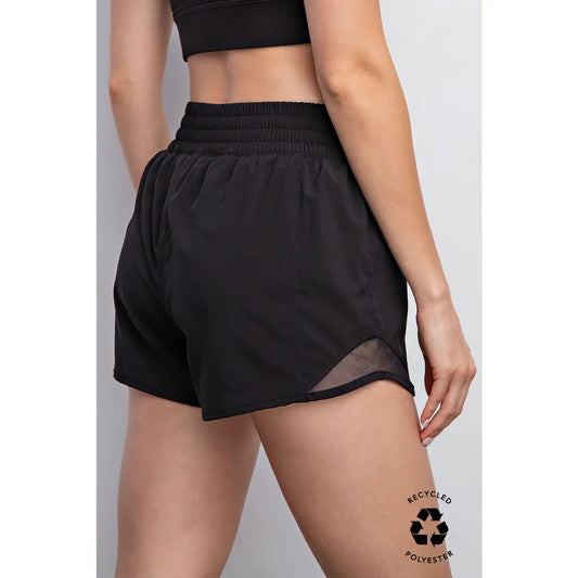 Black Recycled Active Short with Mesh