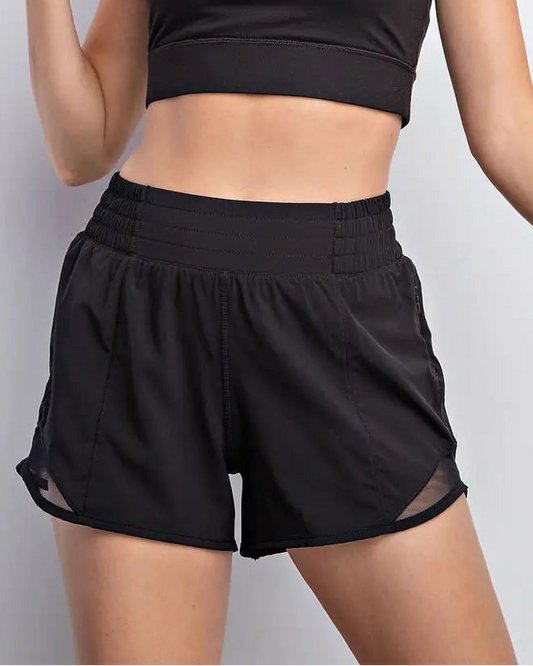 Black Recycled Active Short with Mesh