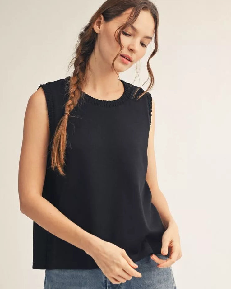 Black smocked edge casual tank