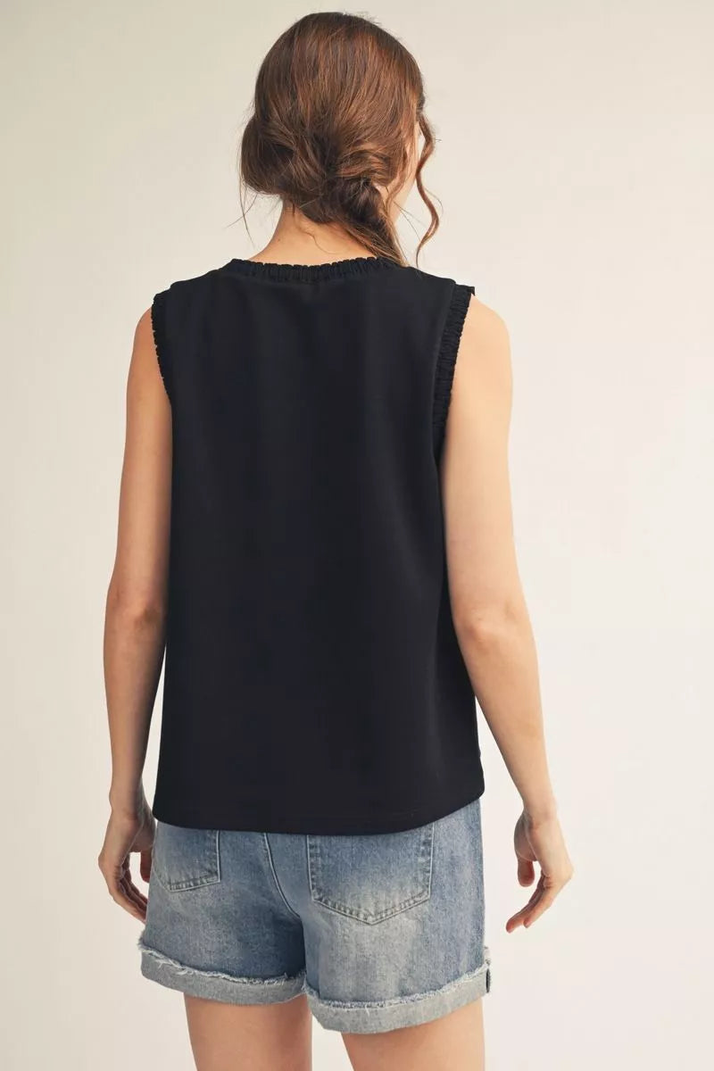 Black smocked edge casual tank