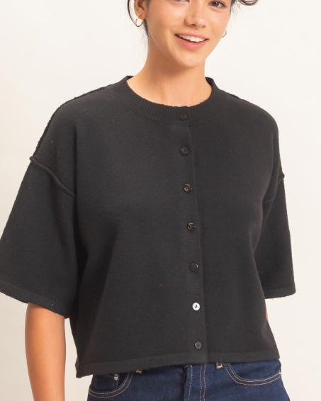 Black button down crop sweater