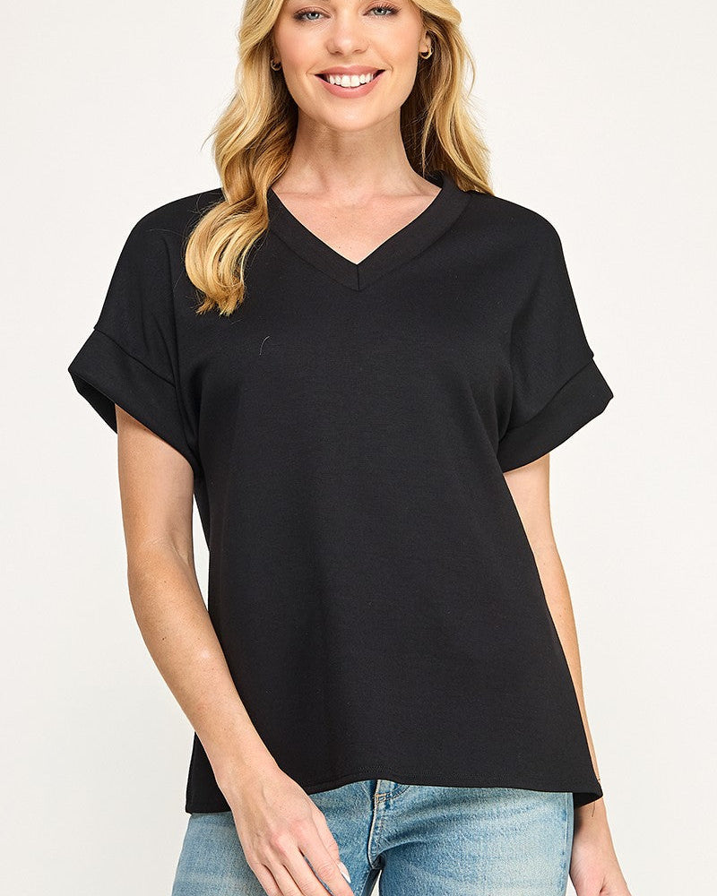 Black V Neck Modal Top