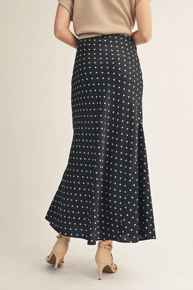 Black polka dot satin skirt