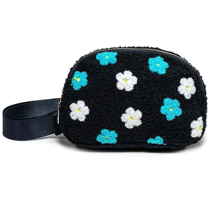 Adjustable Belt Bag - Blue & White Daisies