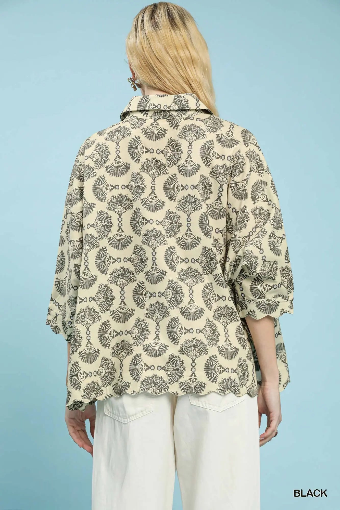 Black Printed Button down top