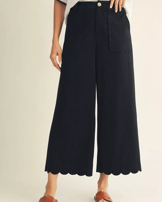 Black Scallop Hem Pants