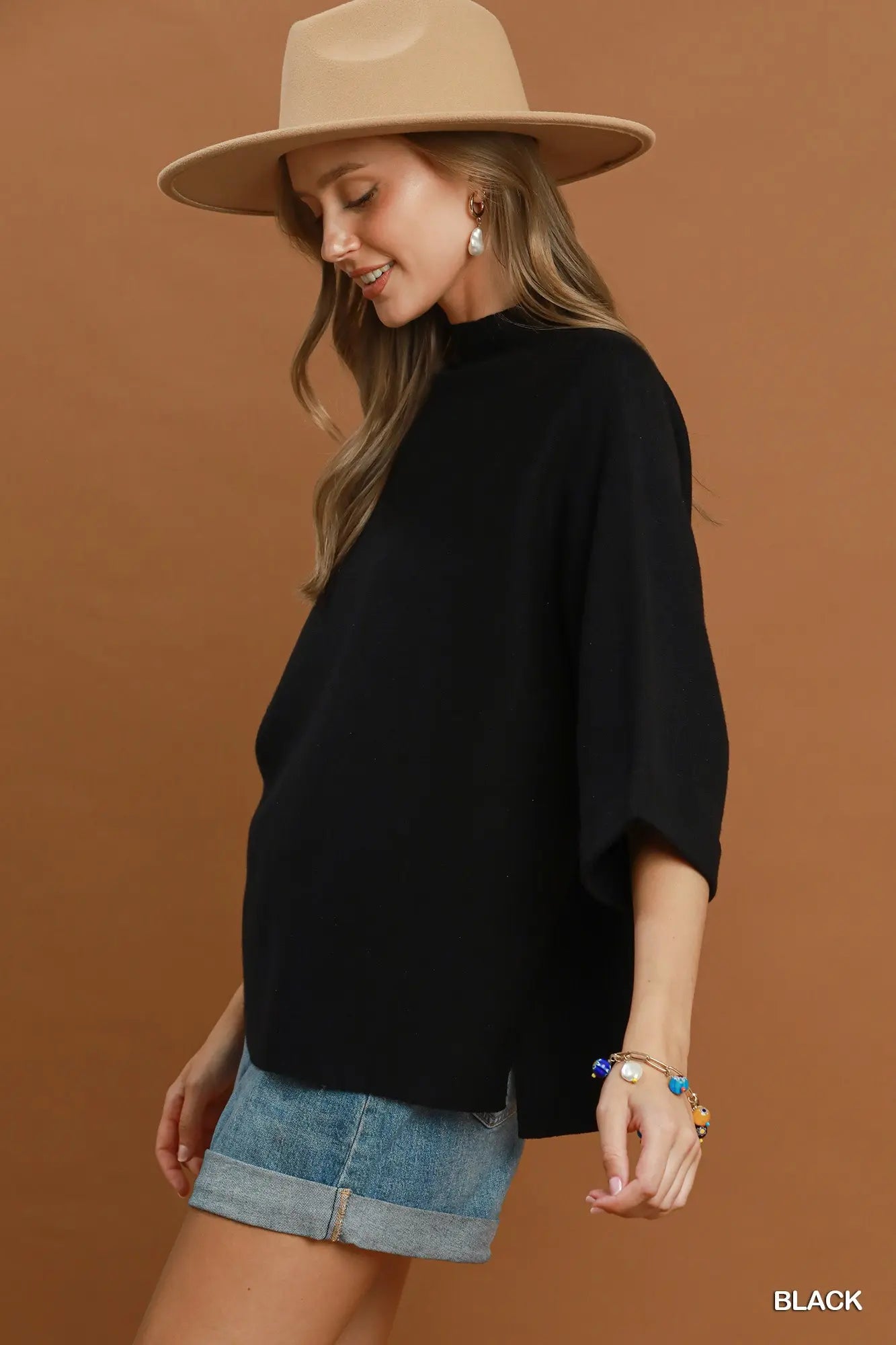 Black Mock Neck Dolam Sleeve Sweater top