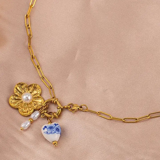 18K Stainless Steel Tarnish Free Flower Necklace